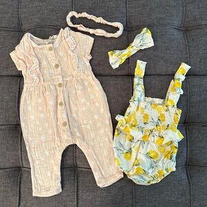 2x 🍑 LIKE NEW 🍋 Jessica Simpson One Piece Outfits w/Matching Headbands